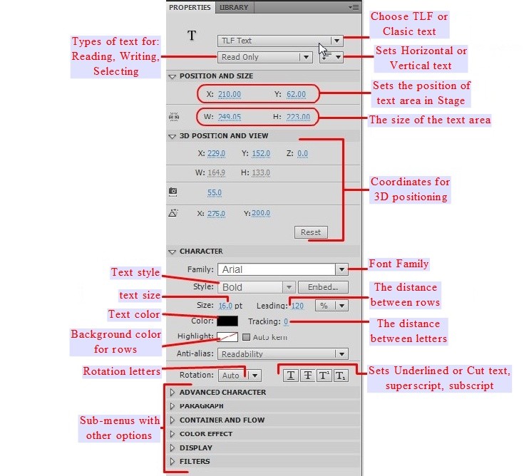 TLF text properties